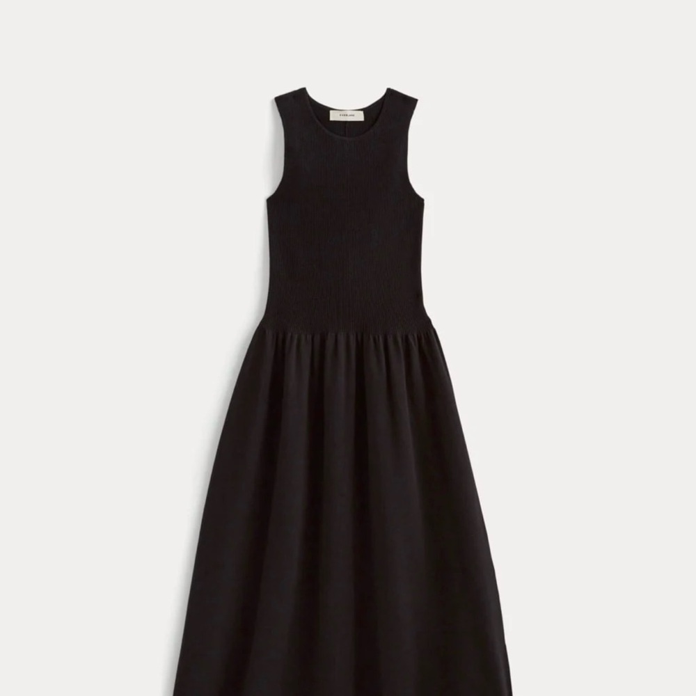 Everlane NEW Black Sleeveless Drop Waist Midi Crew Knit Dress Small - Picture 4 of 6